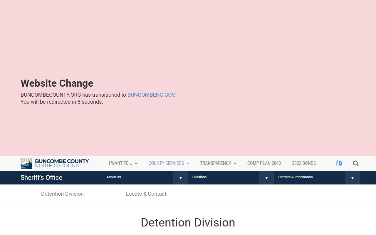 Buncombe County Detention Facility page with booking and inmate information