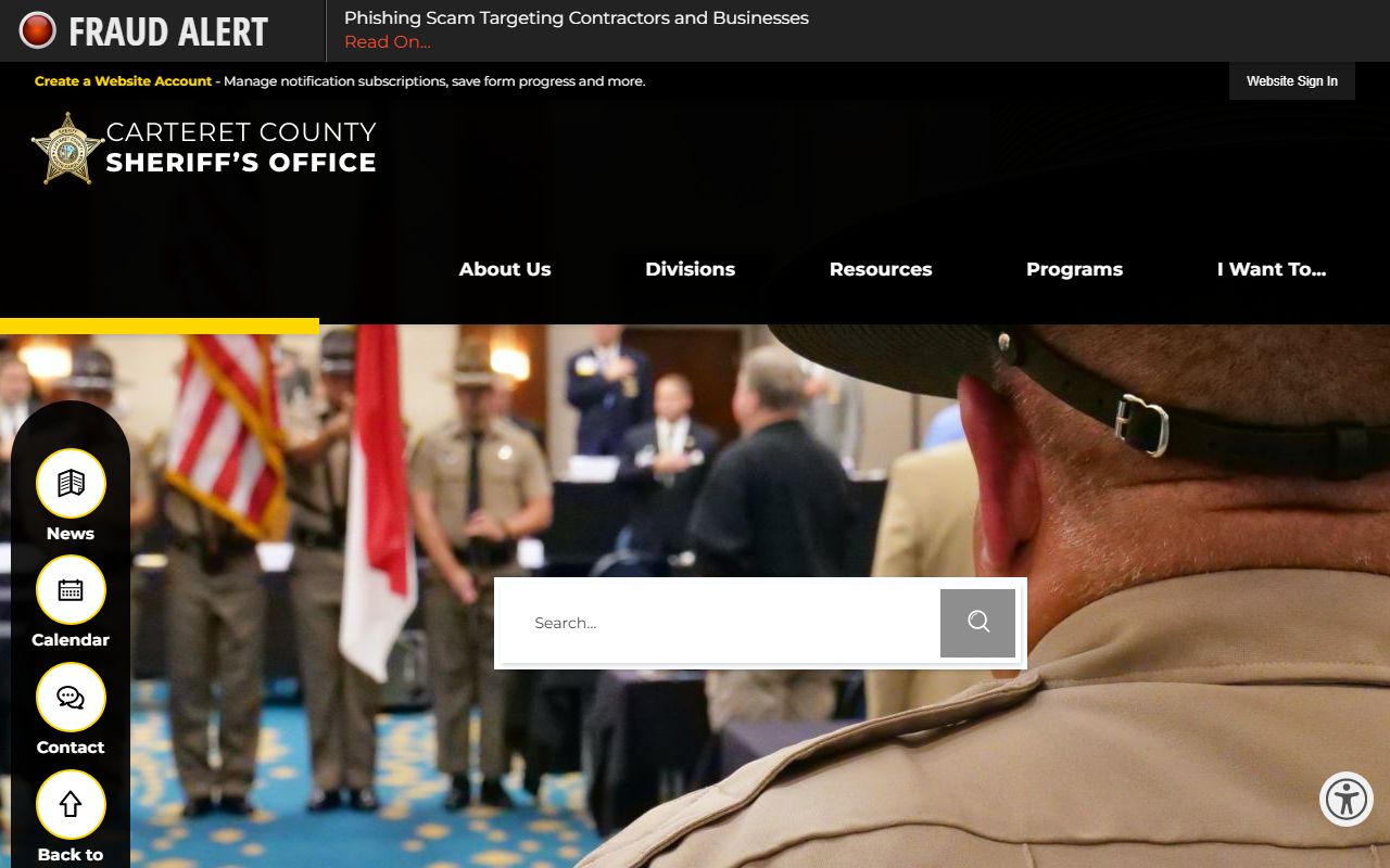 Carteret County Detention Center page with booking and inmate information