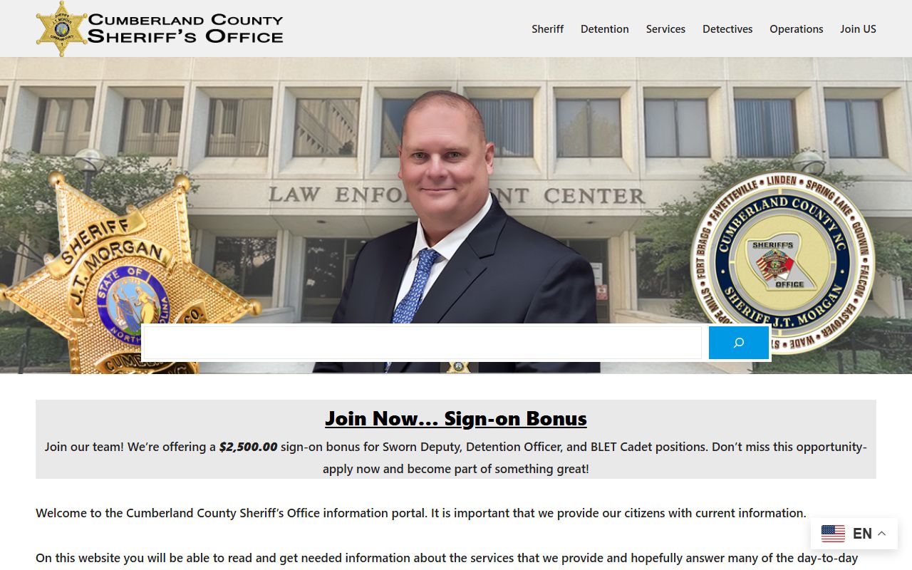 Cumberland County Sheriff's Office website with jail and booking information