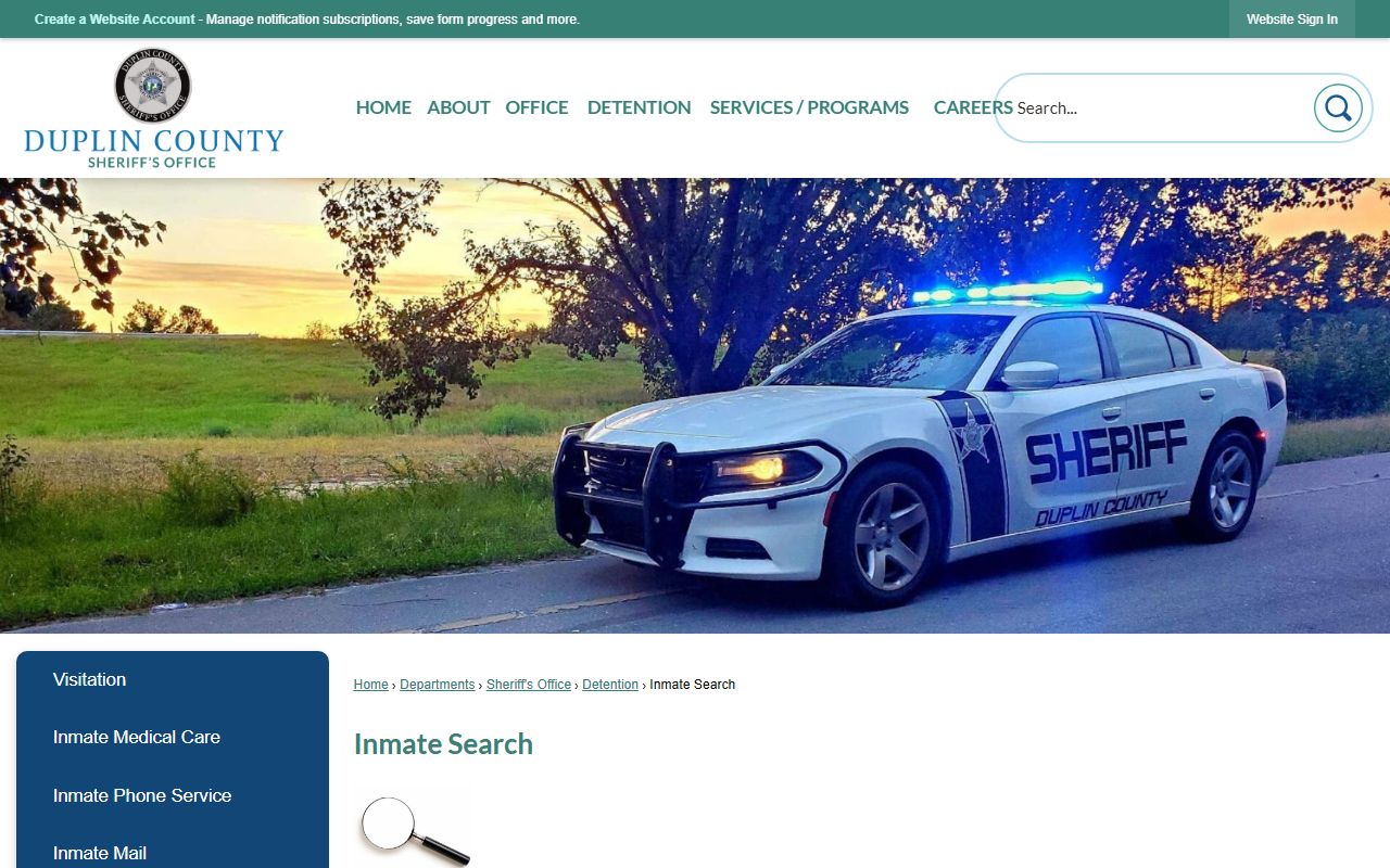 Duplin County Sheriff's Office inmate search page for looking up recent bookings in Kenansville NC