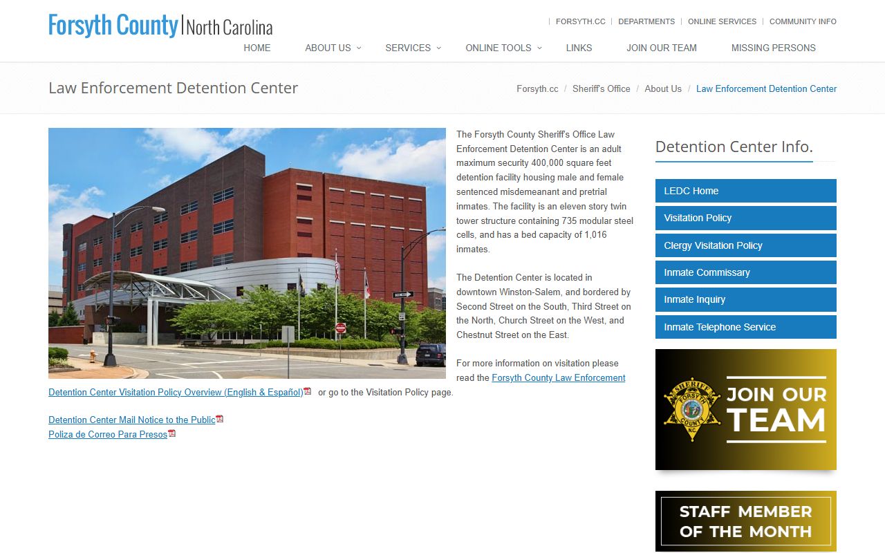 Forsyth County Law Enforcement Detention Center twin tower facility in Winston-Salem NC