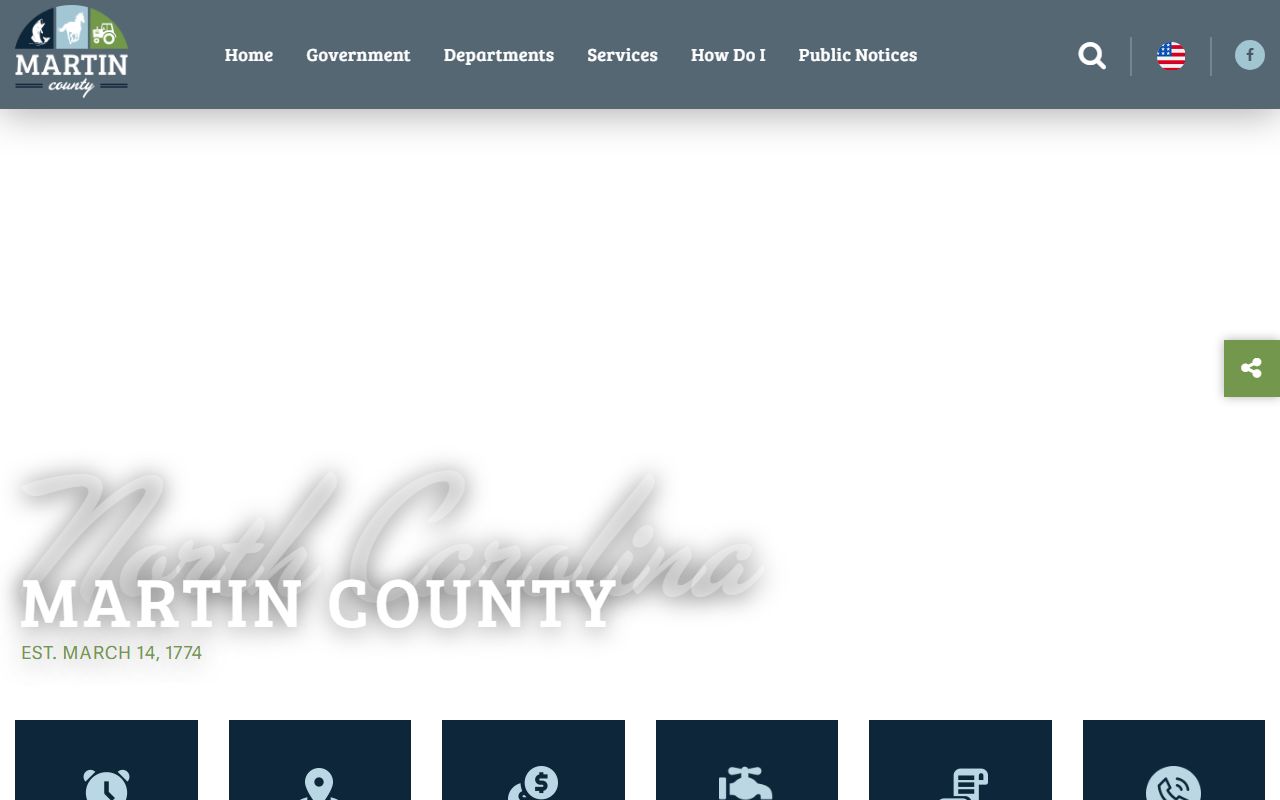Martin County government website with links to the sheriff's office and booking records in Williamston NC