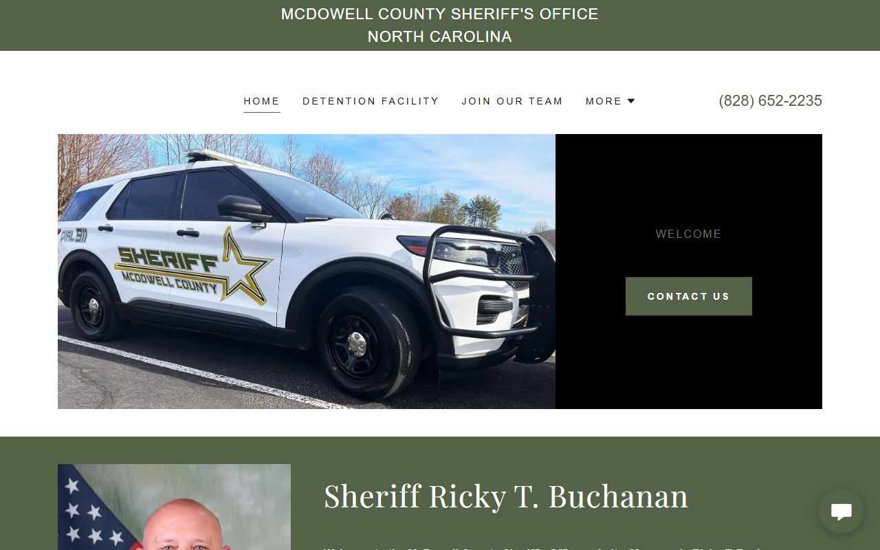 McDowell County Sheriff's Office website showing jail services and booking resources in Marion NC