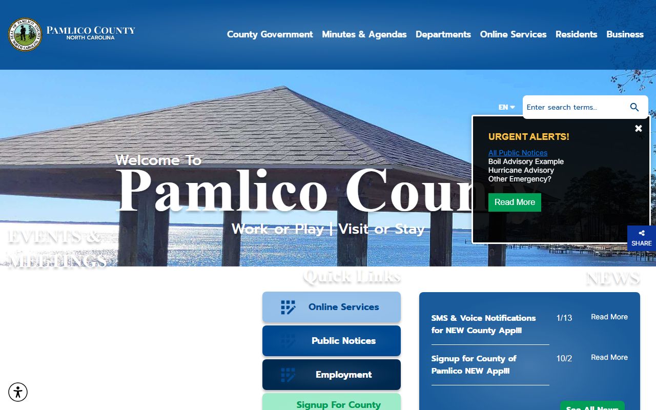 Pamlico County Sheriff's Office website for recent bookings and arrest records