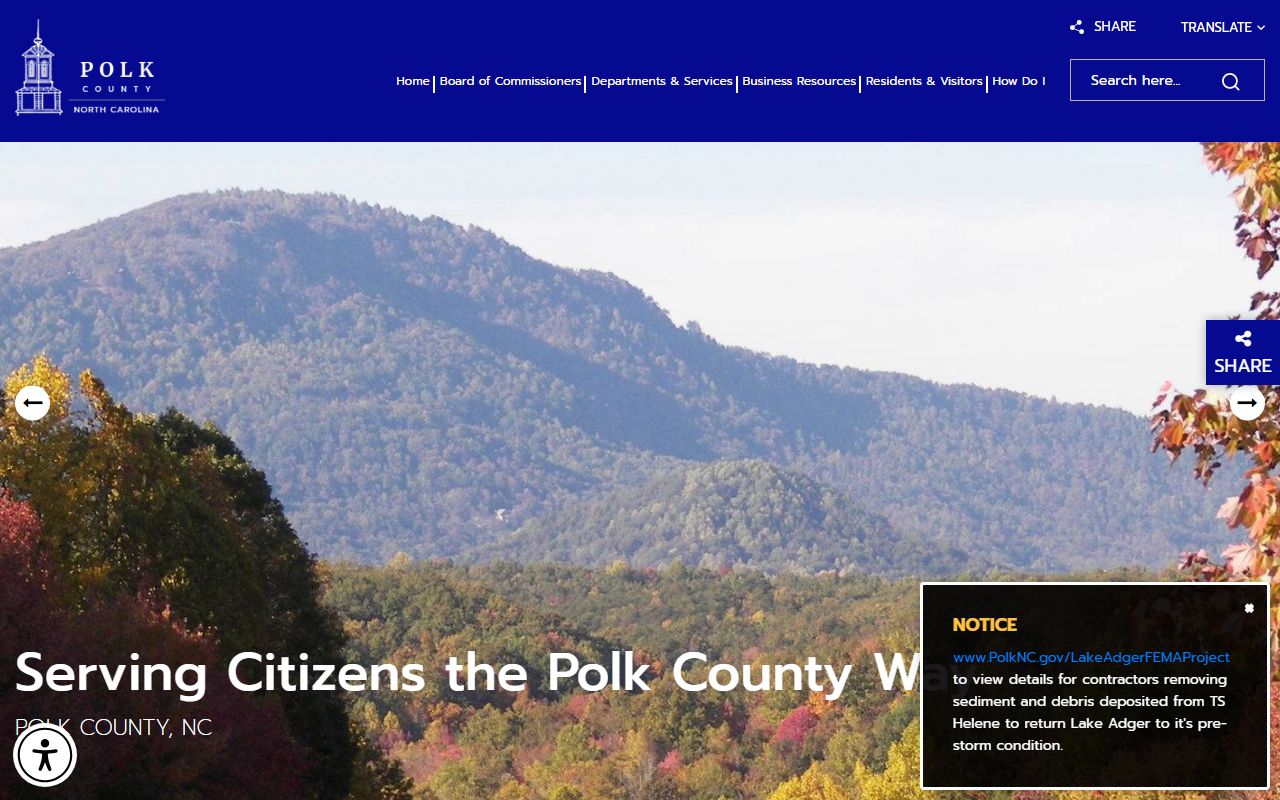 Polk County Sheriff's Office website showing public safety information and services