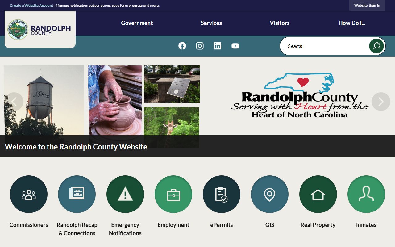 Randolph County Sheriff's Office website showing public safety resources and services