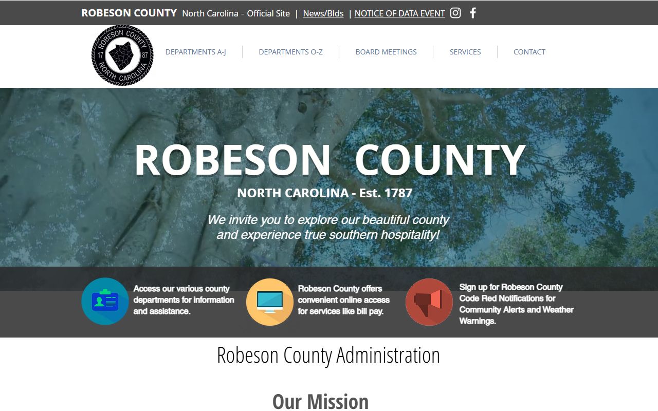 Robeson County Sheriff's Office website with access to public safety and detention information