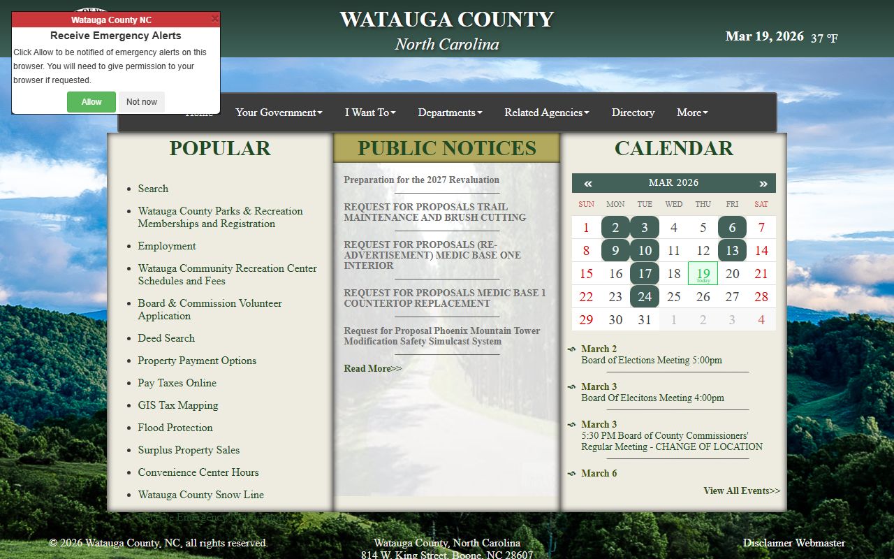 Watauga County Sheriff's Office website for recent bookings and arrest information