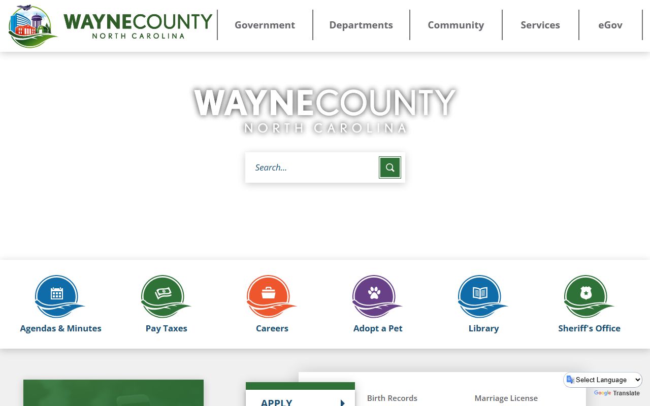 Wayne County government website with links to the Sheriff's Office and recent bookings