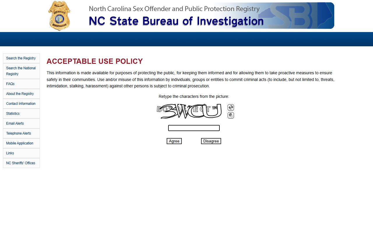 NC SBI Sex Offender Registry for North Carolina