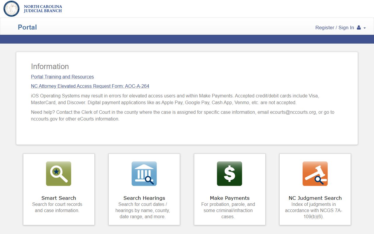 North Carolina eCourts Portal for searching recent bookings court records